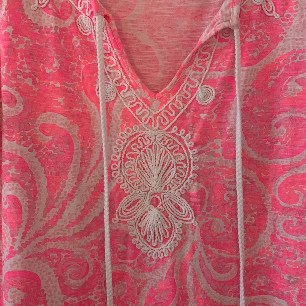 Lilly Pulitzer Shirt Womens Holly Pink Pout Tunic Blouse Embroidered sz M - Picture 2 of 4